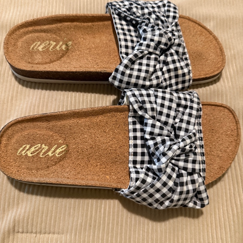 Aerie Gingham Checkered Slides